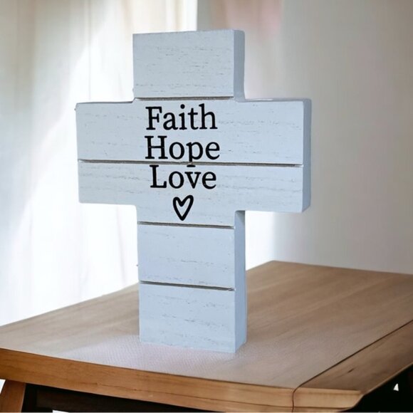 Cross Wall Decor Hanging or Freestanding Religious Home Decor Gift White Black - Picture 1 of 16